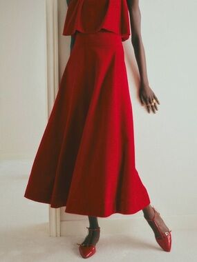 NWT Sezane Soria Skirt, 14/46, Red Corduroy